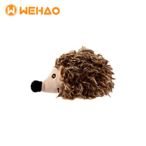 Realistic shaggy plush hedgehog cat toy with high-texture faux fur and catnip filling, branded with Wehao logo for B2B wholesale and OEM.