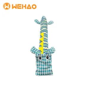 Custom long plush dinosaur dog toy with zigzag pattern and waffle texture, manufactured by Wehao Pets for bulk wholesale.
