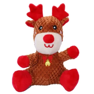 Wholesale custom plush reindeer dog toy with durable pineapple fleece and built-in squeaker, manufactured for B2B holiday pet supplies.