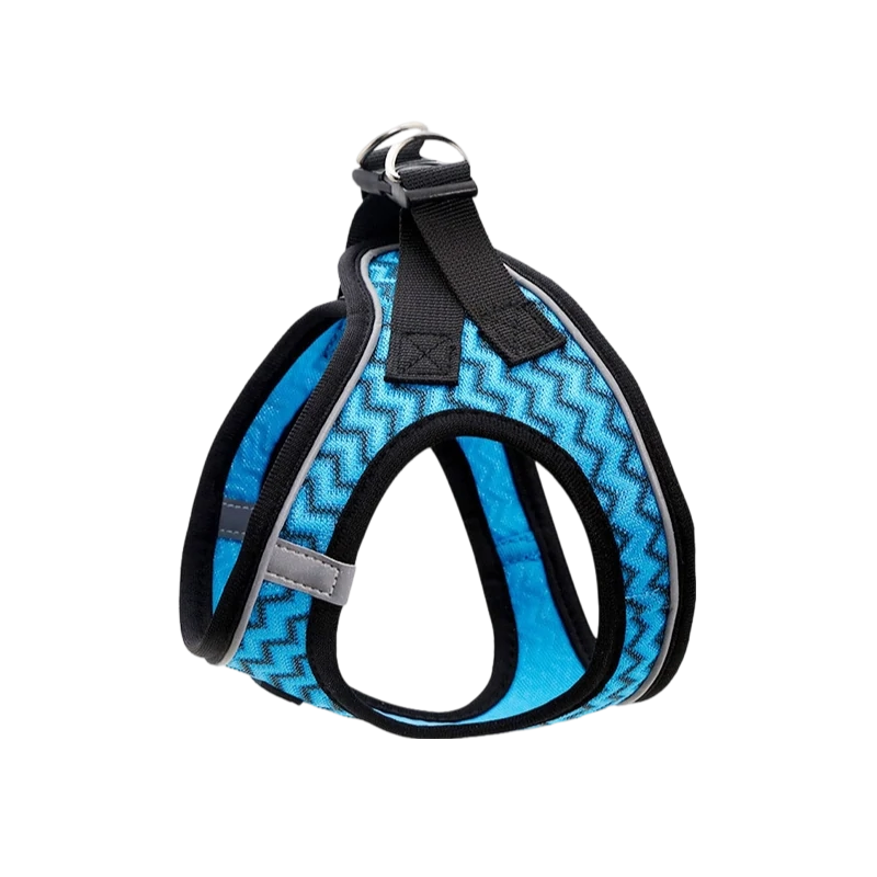 Wholesale breathable mesh cat and small dog harness featuring a 3-layer high-rebound foam structure and reflective strips. Escape-proof pet vest for B2B supplies.