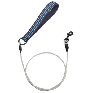 Wholesale chew-proof steel wire dog leash with reflective neoprene padded handle. Anti-bite metal cable manufactured for B2B pet supplies.
