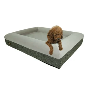 Wholesale durable orthopedic dog bed made of breathable memory foam, plush velvet sleeping surface, and sturdy linen exterior. Custom B2B pet beds.