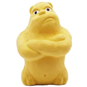 Wholesale durable rubber grumpy bear dog toy with bottom treat dispenser, interactive puzzle chew toy for B2B custom pet supplies.