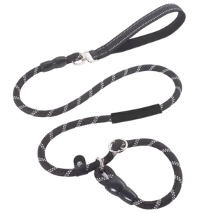 Wholesale heavy duty nylon slip lead dog leash with reflective threads and padded handle. Anti-pull training p-leash manufactured for B2B pet supplies.