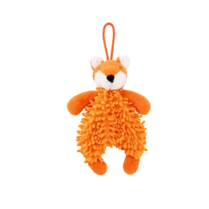Wholesale orange fox plush dog toy made of chenille microfiber with squeaker and crinkle paper. Manufactured for B2B pet supplies.