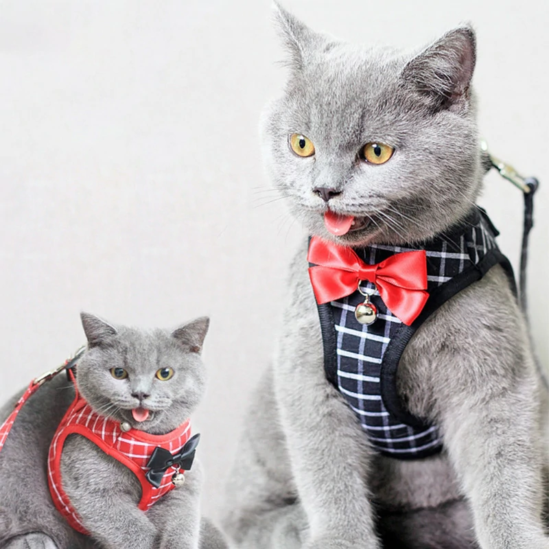 Custom Plaid Cat Harness & Leash Set with Bow | Wholesale Pet Vest - Image 5