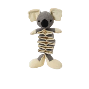 Wholesale durable plush koala tug dog toy with stretchable body and built-in squeaker, manufactured for B2B pet supplies.