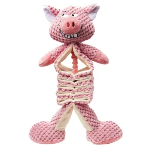 Wholesale durable plush pig tug dog toy made of bite-resistant pineapple fleece with built-in squeaker. Interactive chew toy manufactured by Wehao Pets.