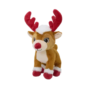 Wholesale standing Christmas reindeer plush dog toy, classic red-nosed holiday pet toy manufactured for B2B pet supplies.