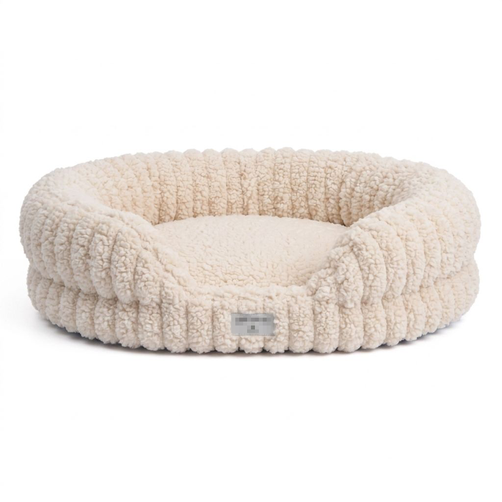 Wholesale sherpa fabric pet bolster bed with high-density foam base and PP fiber filling. Custom orthopedic pet bed for B2B supplies.
