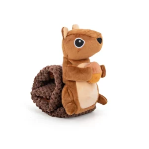 Wholesale squirrel snuffle dog toy with an unrolled length of 56cm. Features a roll-up tail with treat compartments for foraging. Suitable for large, medium and small dogs.
