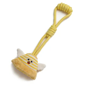 Yellow custom cotton rope tug dog toy with flying wings plush, manufactured by Wehao Pets for interactive play and safe chewing.