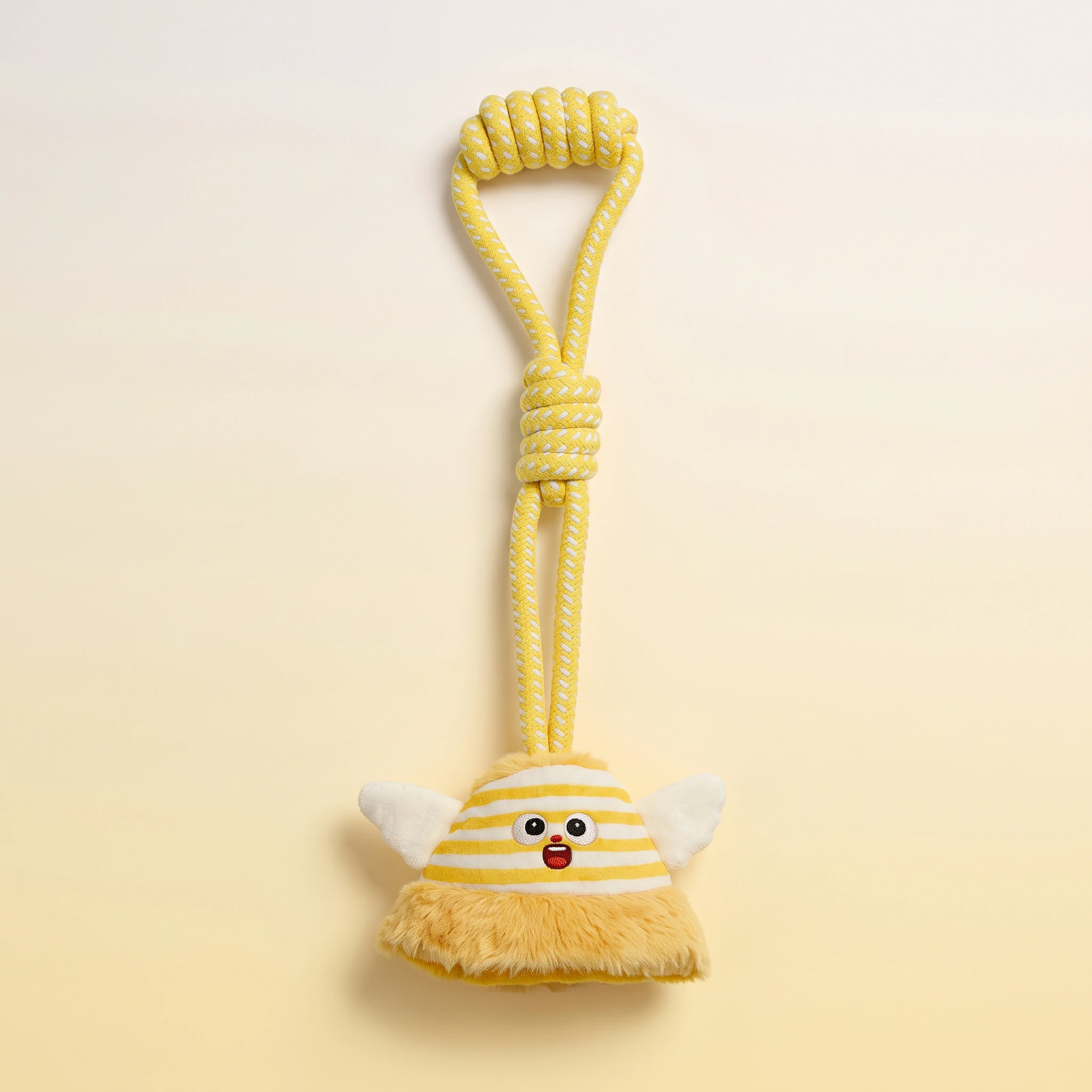 Yellow custom cotton rope tug squeaky dog chew toy with flying wings plush, manufactured by Wehao Pets for interactive play and safe chewing.