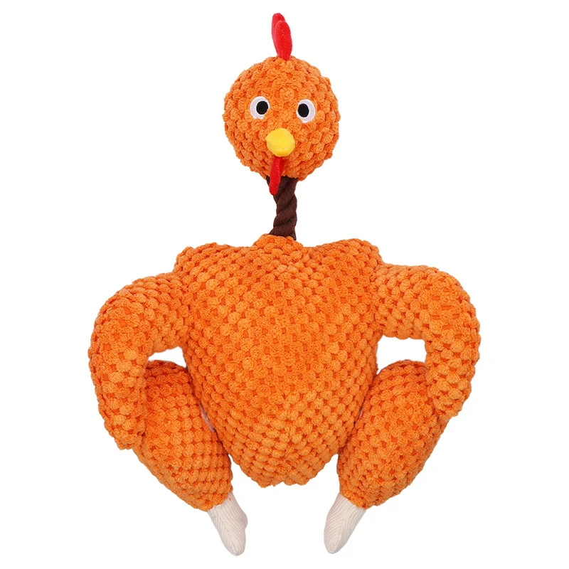 Custom detachable roast chicken plush dog toy with velcro drumstick and double squeakers, manufactured by Wehao Pets.