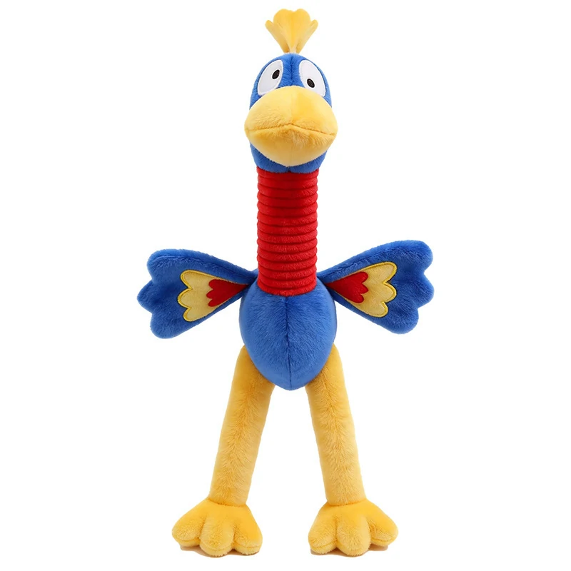 Custom pelican plush dog toy with built-in squeaker and crinkle paper neck, manufactured by Wehao Pets direct factory.